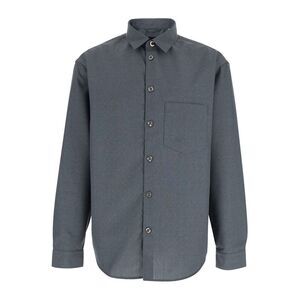 Plain Men Grey Shirt With Classic Collar In Virgin Wool Blend Man